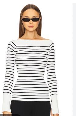 ALC Anya Boatneck LS Top in White Sapphire Stripe S